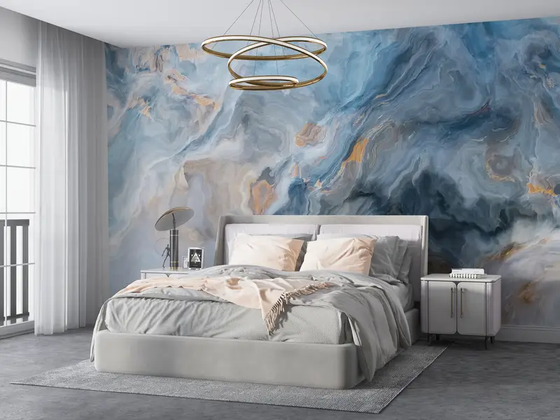 Paper Wall Art, Blue Marble Painting, Abstract Wall Poster, Bright Wall Paper, 3d Wall Paper, Blue And Gray Marble Wall Decor, - 3