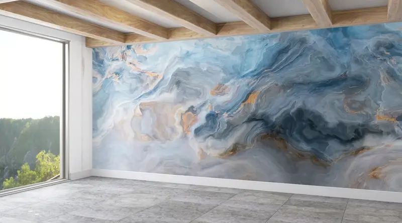 Paper Wall Art, Blue Marble Painting, Abstract Wall Poster, Bright Wall Paper, 3d Wall Paper, Blue And Gray Marble Wall Decor, - 7