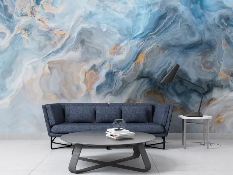 Paper Wall Art, Blue Marble Painting, Abstract Wall Poster, Bright Wall Paper, 3d Wall Paper, Blue And Gray Marble Wall Decor, - 8