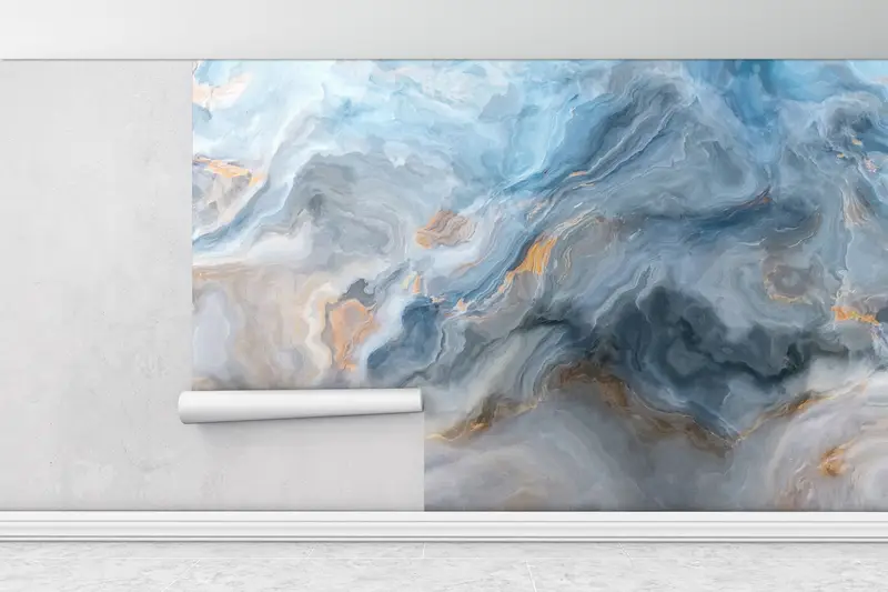 Paper Wall Art, Blue Marble Painting, Abstract Wall Poster, Bright Wall Paper, 3d Wall Paper, Blue And Gray Marble Wall Decor, - 1