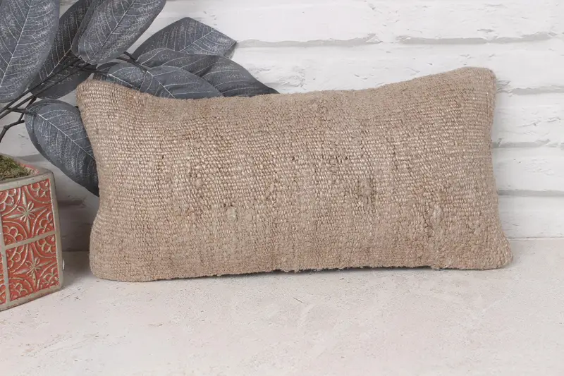 Turkish Kilim Pillow, Interior Designer Pillow, Wool Kilim Pillow Pillow, Pillow for Couch, Cushion Cover, 8x16 Brown Pillow - 1