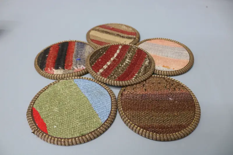 Posavasos redondo bohemio, posavasos único marrón y verde