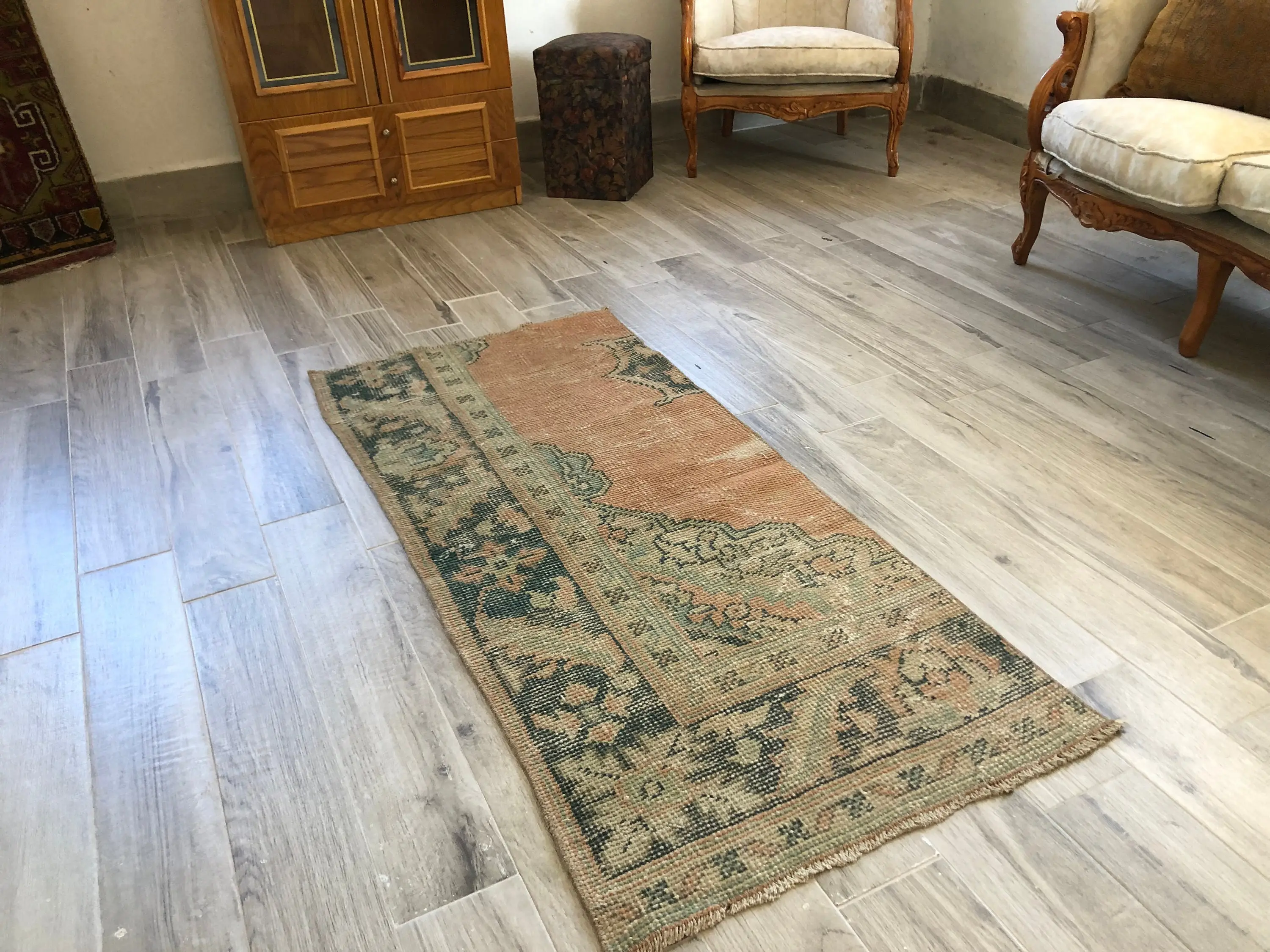Vintage Rug, Small 2.4x5.4 ft Rug, Brown Rug - 1