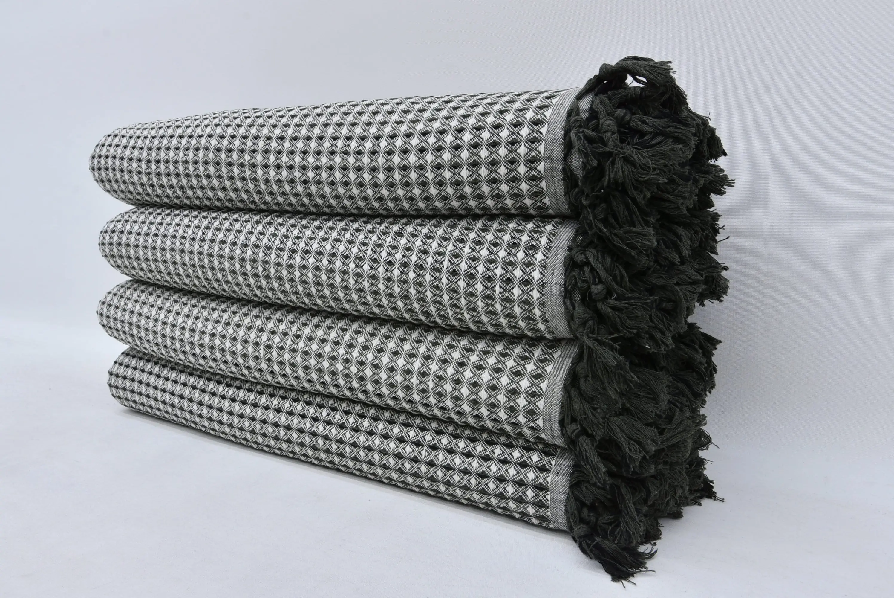 Organic Turkish Cotton Blanket Geometric Green, 70x90 - 1