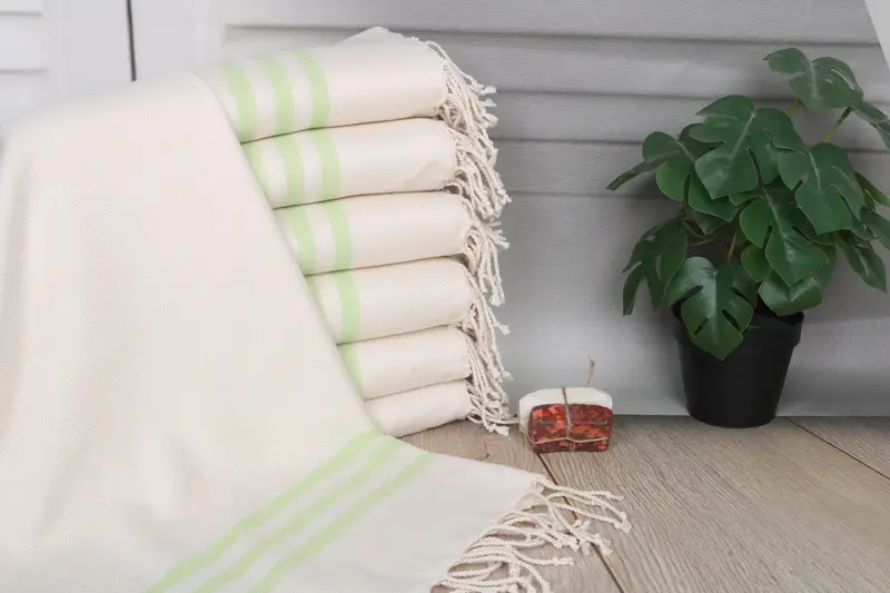 Monogram Beach Towel Pistachio Green Striped Turkish Cotton, 40x71 Inches