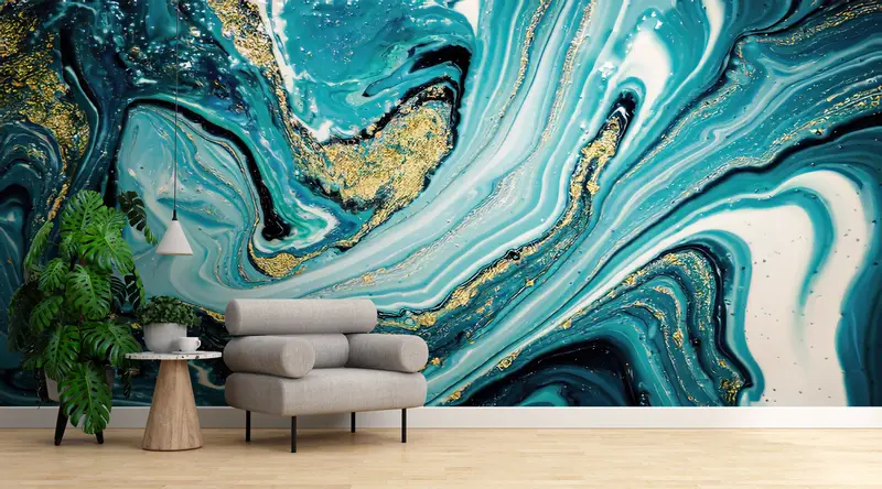 Moderne, mit Marmor bedruckte Tapete: Elegantes, schimmerndes, zeitgenössisches Design