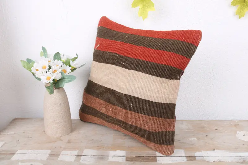Vintage Pillow, Turkish Kilim Pillow, 12x12 Brown Pillow Sham, Handwoven Pillow Cover Cushion Cover, Handmade Kilim Cushion, Pillow - 4