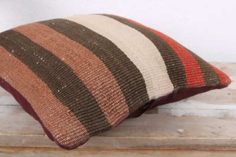 Vintage Pillow, Turkish Kilim Pillow, 12x12 Brown Pillow Sham, Handwoven Pillow Cover Cushion Cover, Handmade Kilim Cushion, Pillow - 6