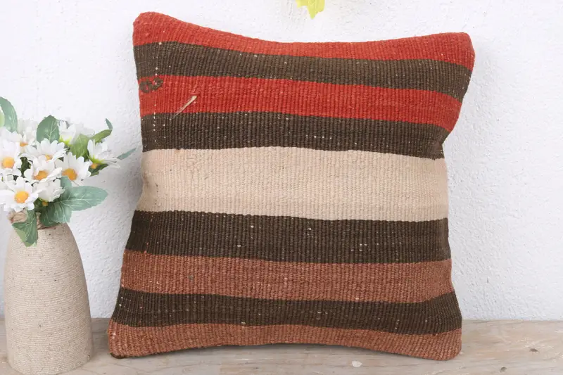 Vintage Pillow, Turkish Kilim Pillow, 12x12 Brown Pillow Sham, Handwoven Pillow Cover Cushion Cover, Handmade Kilim Cushion, Pillow - 2