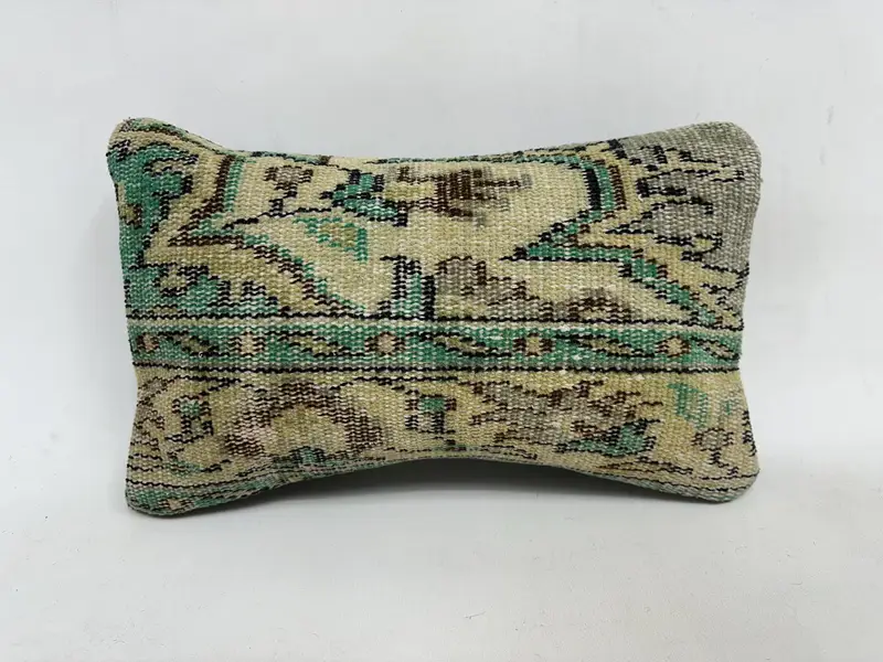 Vintage Kilim Pillow, Handmade Kilim Cushion, Cushion, 12x20 Green Cushion Case, Bohemian Cushion Cushion, Kilim Pillow Cover - 1
