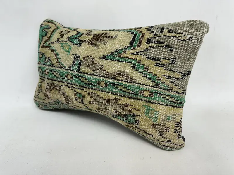 Vintage Kilim Pillow, Handmade Kilim Cushion, Cushion, 12x20 Green Cushion Case, Bohemian Cushion Cushion, Kilim Pillow Cover - 4