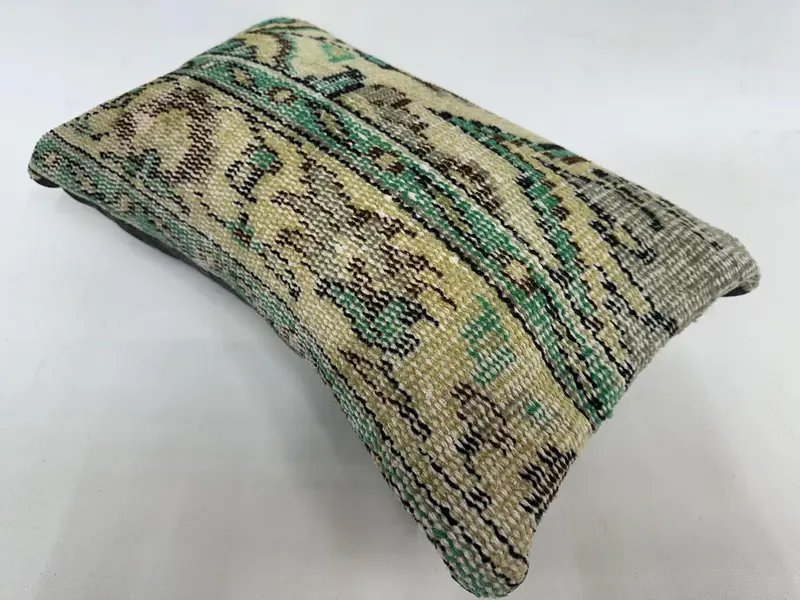 Vintage Kilim Pillow, Handmade Kilim Cushion, Cushion, 12x20 Green Cushion Case, Bohemian Cushion Cushion, Kilim Pillow Cover - 6