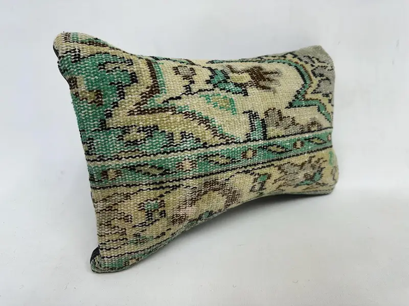 Vintage Kilim Pillow, Handmade Kilim Cushion, Cushion, 12x20 Green Cushion Case, Bohemian Cushion Cushion, Kilim Pillow Cover - 3