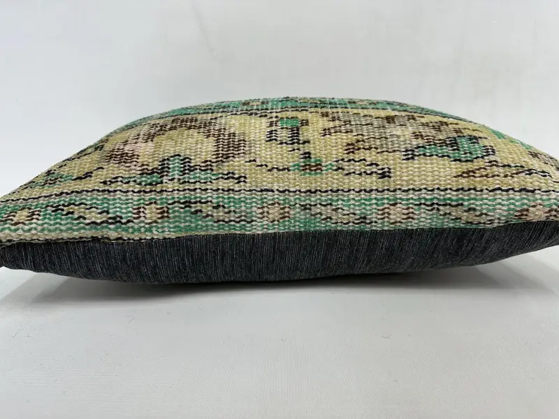 Vintage Kilim Pillow, Handmade Kilim Cushion, Cushion, 12x20 Green Cushion Case, Bohemian Cushion Cushion, Kilim Pillow Cover - 5