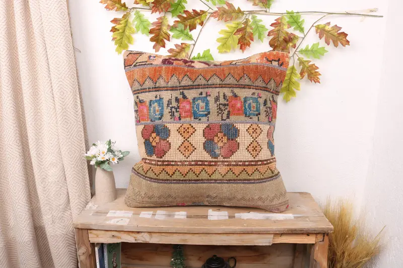 Handgefertigtes besticktes Patchwork-Wurfkissen, 22x22 Vintage-Kissen