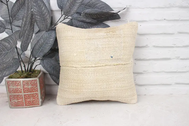 Traditional Cushion Case, 12x12 White Pillow Case, Pillow Cover, Vintage Pillow, Vintage Kilim Throw Pillow, Interior Designer Pillow - 1