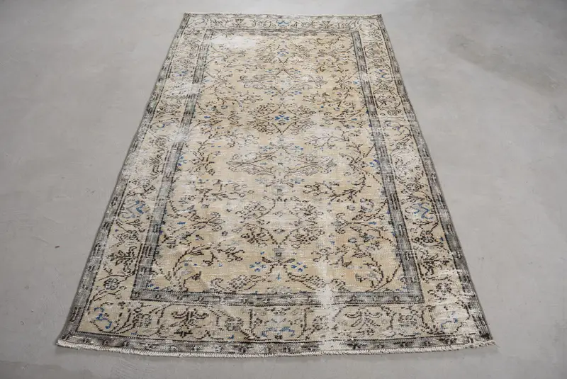 4x6.9 ft Vintage Turkish Rug, Area Rug, Beige Blue Ombré Wool Rug - 1