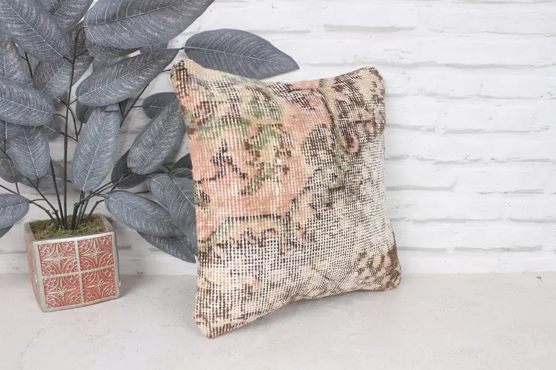 Morroccon Kilim Cushion Cushion Case, Vintage Kilim Throw Pillow, Throw Kilim Pillow, 14x14 Beige Cushion Cover, Pillow, Vintage Kilim Pillow - 3