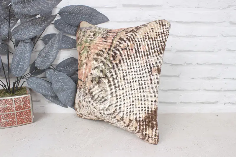 Morroccon Kilim Cushion Cushion Case, Vintage Kilim Throw Pillow, Throw Kilim Pillow, 14x14 Beige Cushion Cover, Pillow, Vintage Kilim Pillow - 4