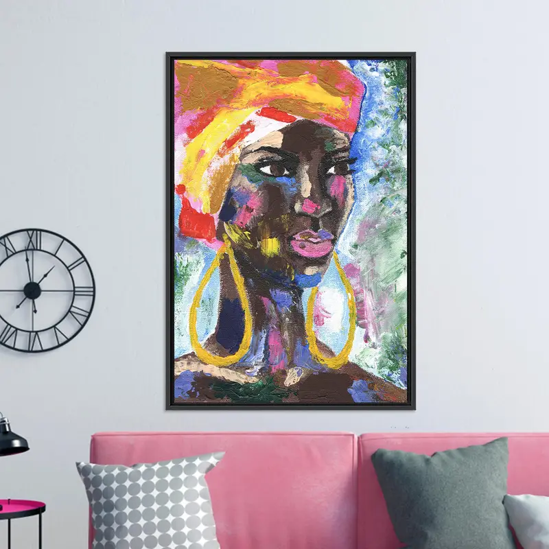 エレガントなアフリカ女性のポートレート キャンバス - 鮮やかな抽象アート