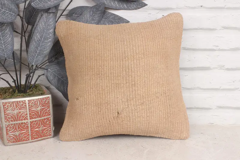 Vintage Kilim Pillow, 12x12 Bronze Cushion Case, Ethnical Kilim Rug Pillow, Vintage Kilim Throw Pillow, Cotton Pillow Cover, Pillow Case - 1