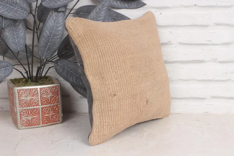 Vintage Kilim Pillow, 12x12 Bronze Cushion Case, Ethnical Kilim Rug Pillow, Vintage Kilim Throw Pillow, Cotton Pillow Cover, Pillow Case - 4