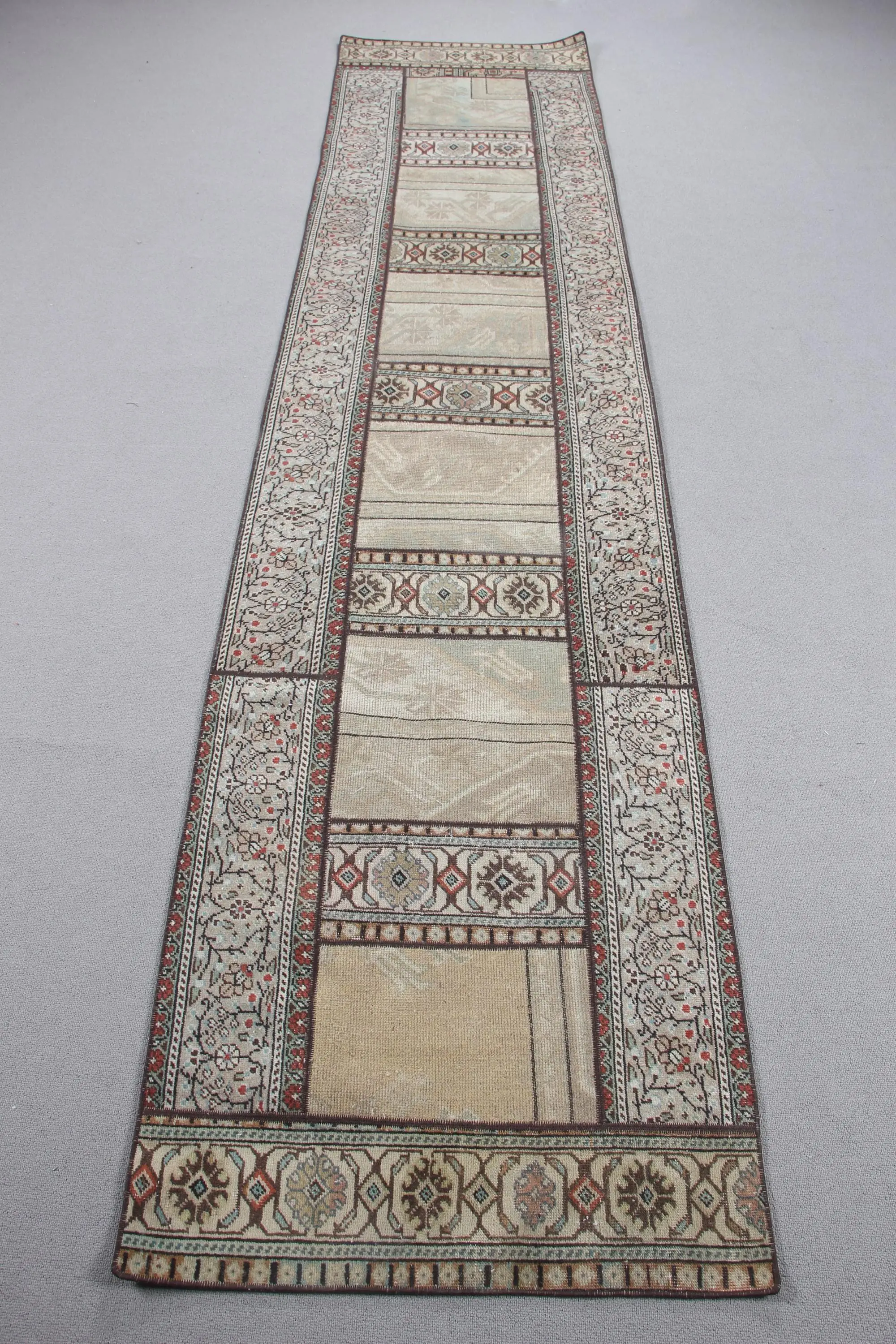 2.5x11 ft Rug, Vintage Turkish Rug, Brown Animal Print Rug - 1