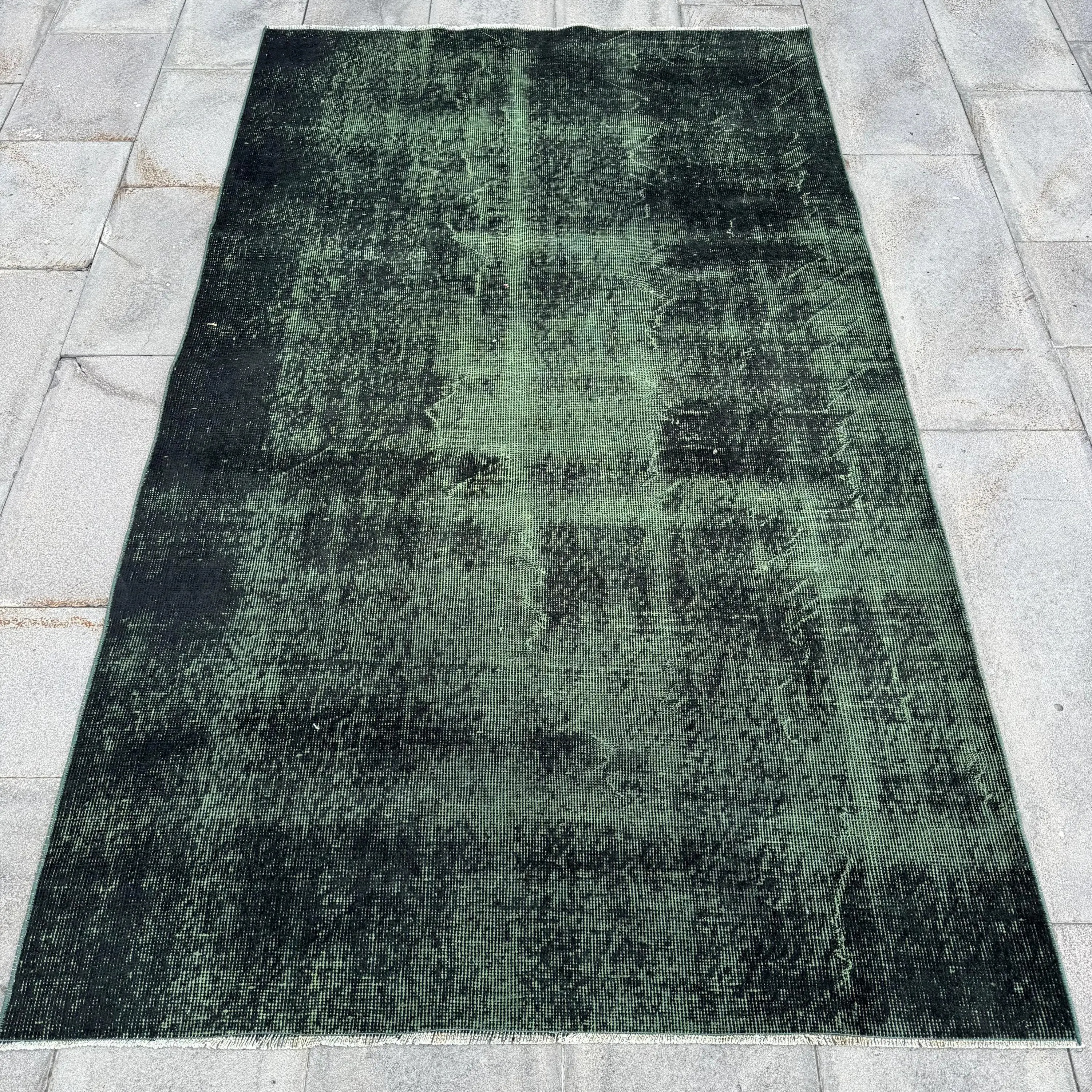 4.3x7.2 ft Rug, Turkish Vintage Area Rug, Green Wool Rug - 1
