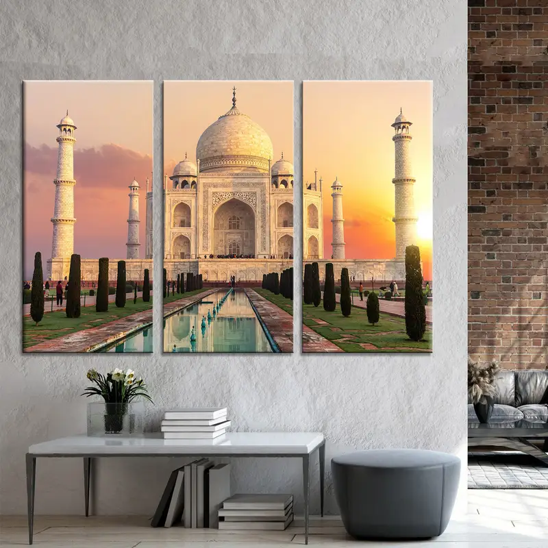 Taj Mahal Canvas Print, Taj Mahal Wall Decor,  Indian Architecture, Seven Wonders Taj Mahal, Taj Mahal Print, Wall Art Canvas, Sunset Art - 1