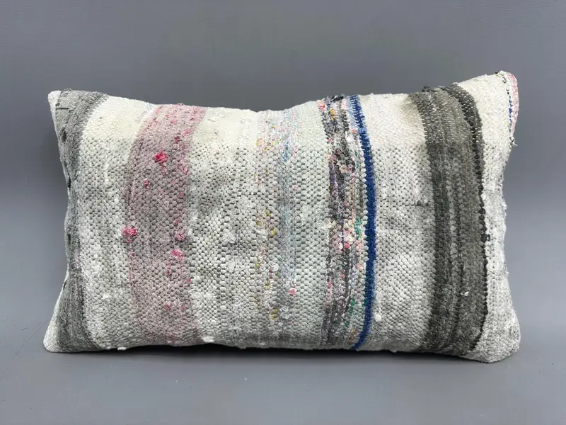 Handmade Kilim Cushion, Turkish Kilim Pillow, Office Chair Pillow Sham, 12x20 White Pillow Cover, Cushion, Kilim Pillow, Garden Pillow Case - 4