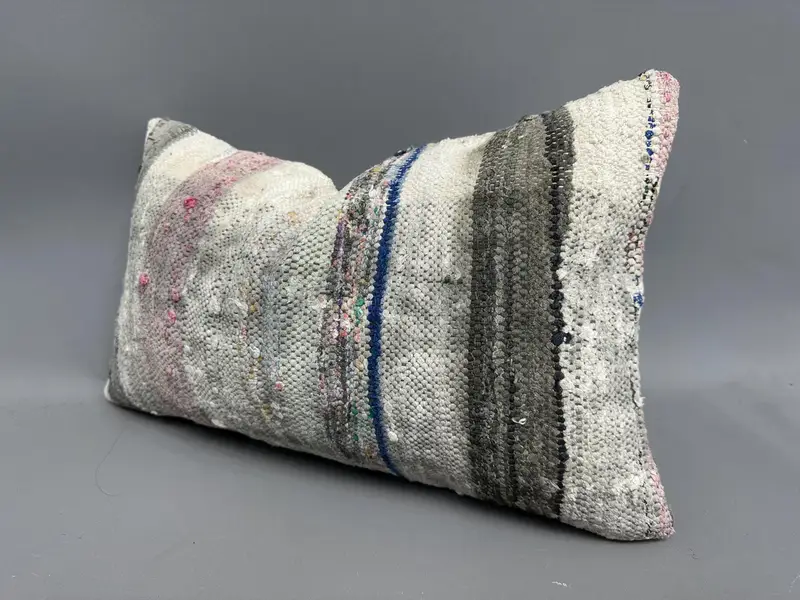 Handmade Kilim Cushion, Turkish Kilim Pillow, Office Chair Pillow Sham, 12x20 White Pillow Cover, Cushion, Kilim Pillow, Garden Pillow Case - 3