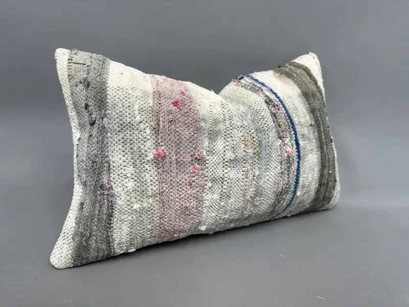 Handmade Kilim Cushion, Turkish Kilim Pillow, Office Chair Pillow Sham, 12x20 White Pillow Cover, Cushion, Kilim Pillow, Garden Pillow Case - 2