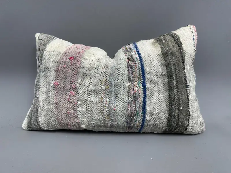 Handmade Kilim Cushion, Turkish Kilim Pillow, Office Chair Pillow Sham, 12x20 White Pillow Cover, Cushion, Kilim Pillow, Garden Pillow Case - 1