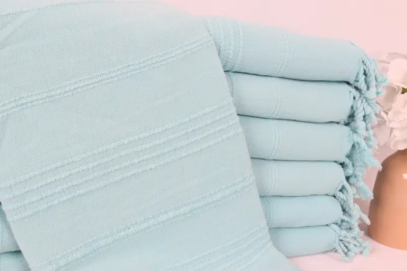 Striped Stonewashed Towel Monogrammed Turkish Cotton Turquoise Beige, 36x67 Inches