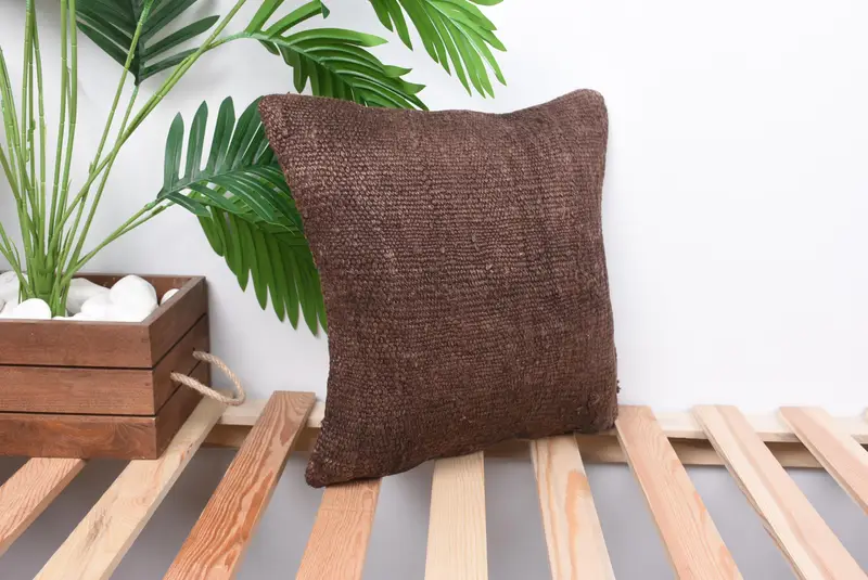 Cushion Case, Ethnic Pillow Cover Pillow, Throw Kilim Pillow, Neutral Throw Pillow, Kilim Pillow, Pillow for Couch, 14x14 Brown Pillow Case - 4