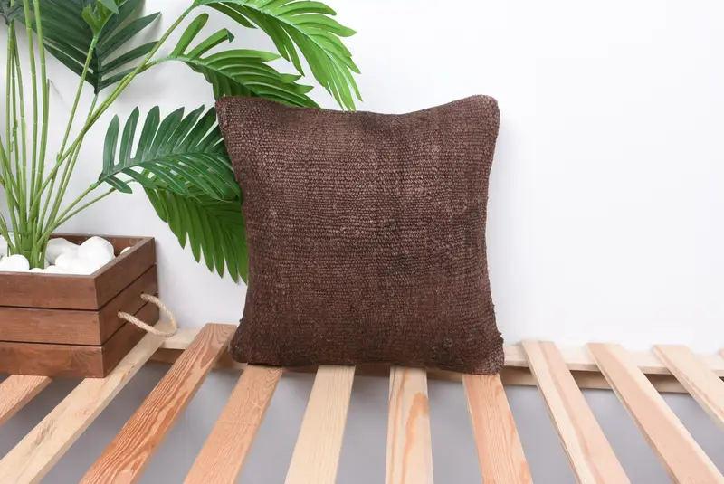 Cushion Case, Ethnic Pillow Cover Pillow, Throw Kilim Pillow, Neutral Throw Pillow, Kilim Pillow, Pillow for Couch, 14x14 Brown Pillow Case - 1