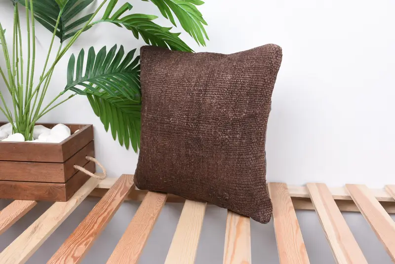 Cushion Case, Ethnic Pillow Cover Pillow, Throw Kilim Pillow, Neutral Throw Pillow, Kilim Pillow, Pillow for Couch, 14x14 Brown Pillow Case - 5