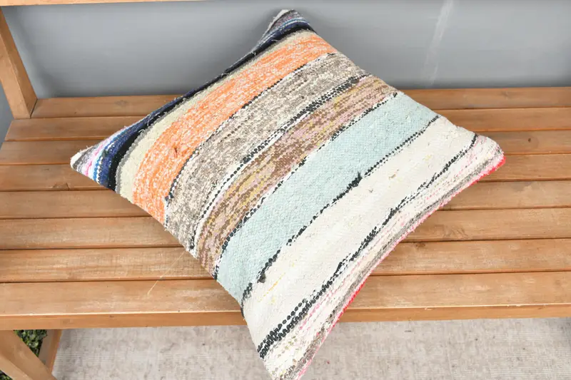 Kilim Pillow, Bolster Throw Pillow Cover, 20x20 Orange Cushion, Pillow for Sofa, Cushion, Ethnical Kilim Rug Pillow, Kilim Rug Pillow Sham - 2