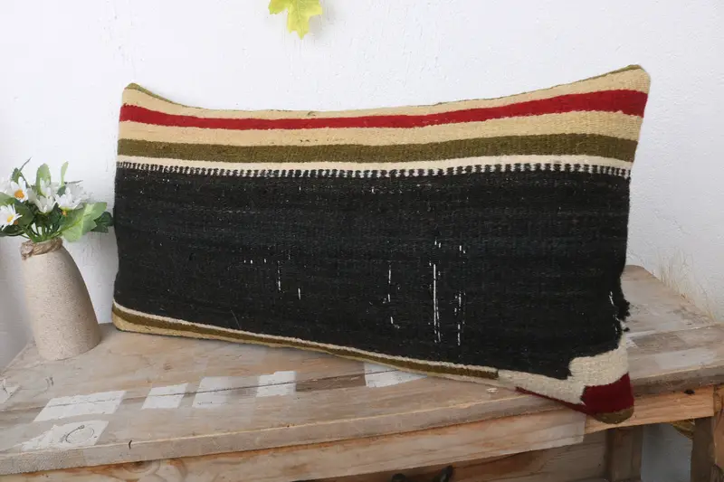 12x24 Black Pillow Case, Cushion, Colorful Cushion Cover, Kilim Cushion Sham, Morroccon Kilim Cushion Pillow, Kilim Pillow Cover, Vintage Pillow - 4