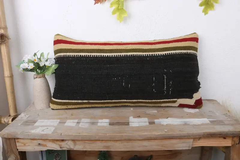 12x24 Black Pillow Case, Cushion, Colorful Cushion Cover, Kilim Cushion Sham, Morroccon Kilim Cushion Pillow, Kilim Pillow Cover, Vintage Pillow - 1