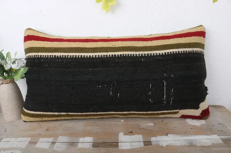 12x24 Black Pillow Case, Cushion, Colorful Cushion Cover, Kilim Cushion Sham, Morroccon Kilim Cushion Pillow, Kilim Pillow Cover, Vintage Pillow - 2
