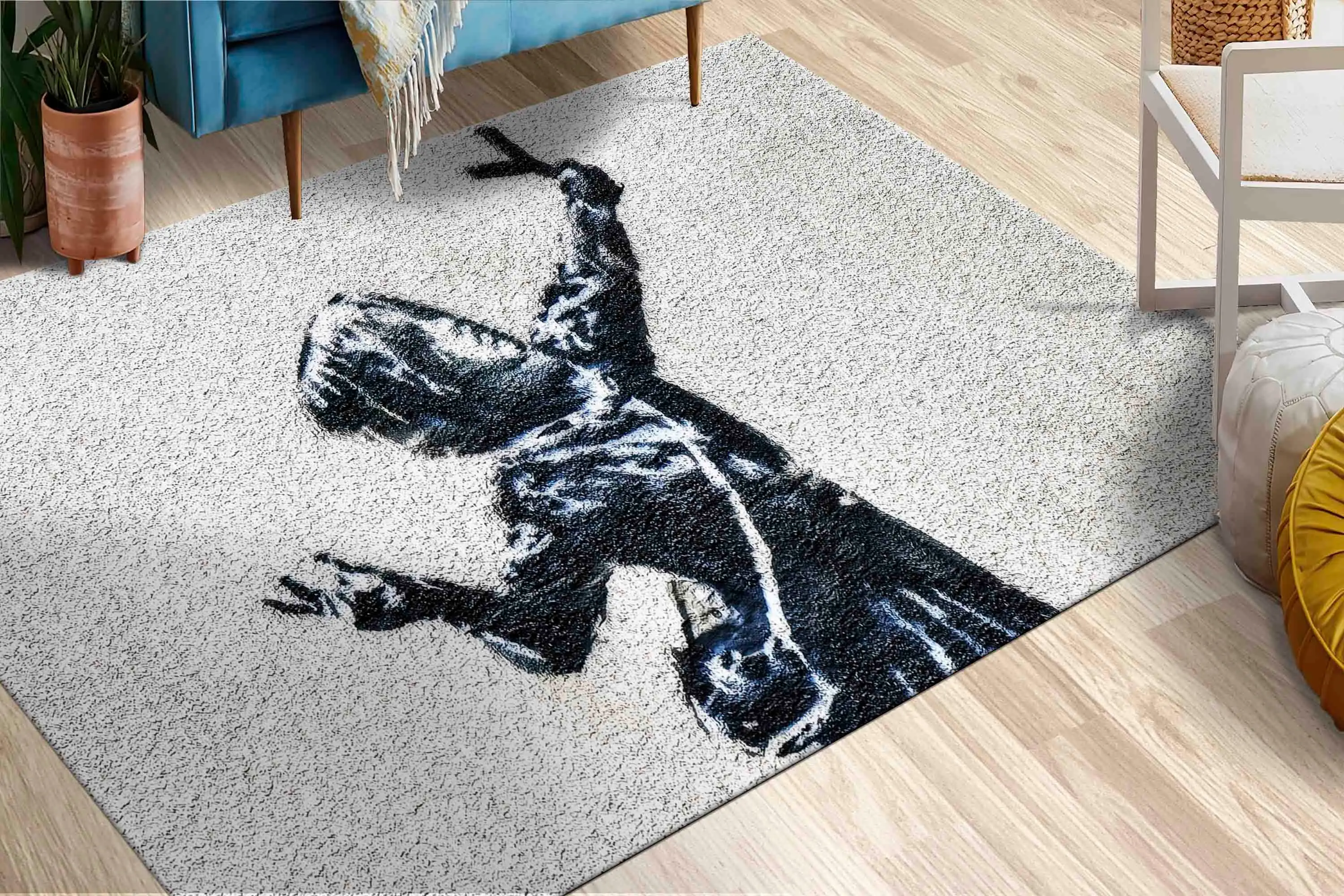 Banksy Girl Graffiti Silhouette Printed Rug, Modern Art Decor - 1