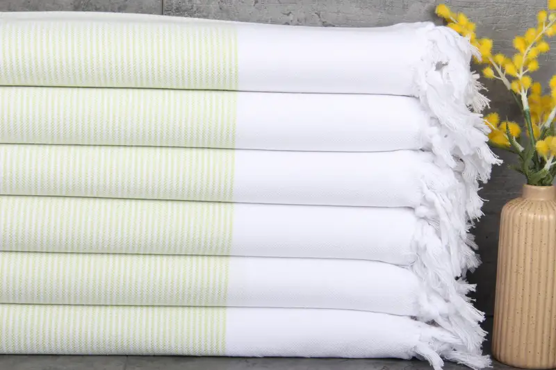 Turkish Beach Towel Pistachio Green Stripes, Organic Cotton, 40x71 Inches