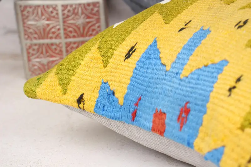 Vintage Kilim Pillow, Floor Pillow Sham, Throw Kilim Pillow, Cushion Case, Luxury Pillow Cover, Interior Designer Pillow, 12x12 Green Pillow Sham - 7