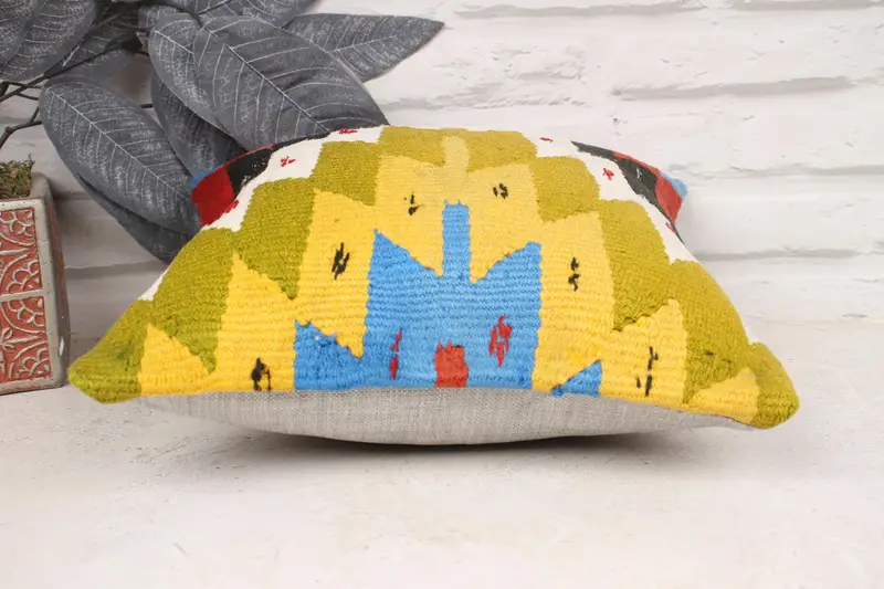 Vintage Kilim Pillow, Floor Pillow Sham, Throw Kilim Pillow, Cushion Case, Luxury Pillow Cover, Interior Designer Pillow, 12x12 Green Pillow Sham - 5