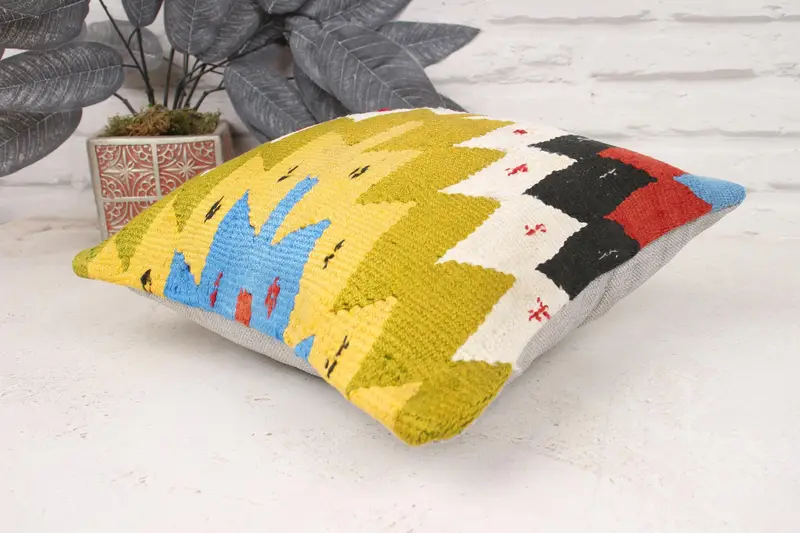 Vintage Kilim Pillow, Floor Pillow Sham, Throw Kilim Pillow, Cushion Case, Luxury Pillow Cover, Interior Designer Pillow, 12x12 Green Pillow Sham - 6