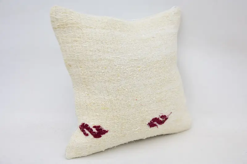 Vintage Pillow, Turkish Kilim Pillow, 14x14 White Pillow Sham, Cushion Case, Handwoven Pillow Cover Cushion Case, Vintage Kilim Throw Pillow - 2