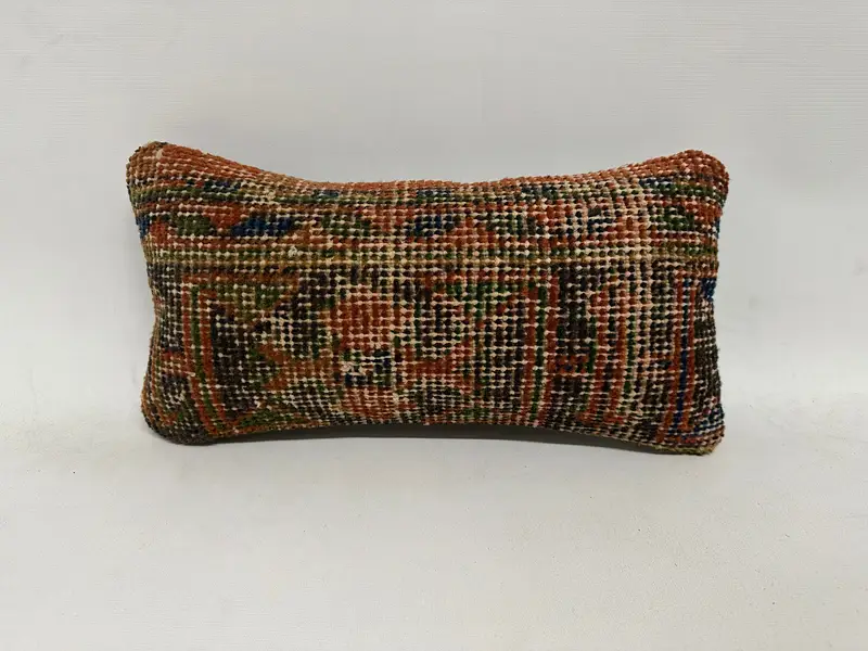 Brown & Red Floral Embroidered Pillow, 8x16 Inches Decorative Pillow - 1
