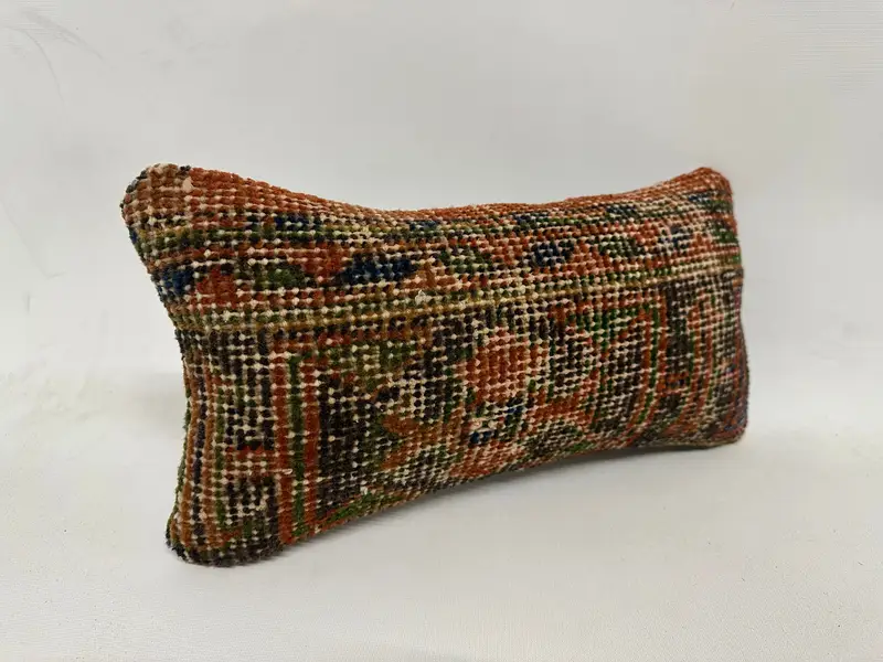 Brown & Red Floral Embroidered Pillow, 8x16 Inches Decorative Pillow - 3