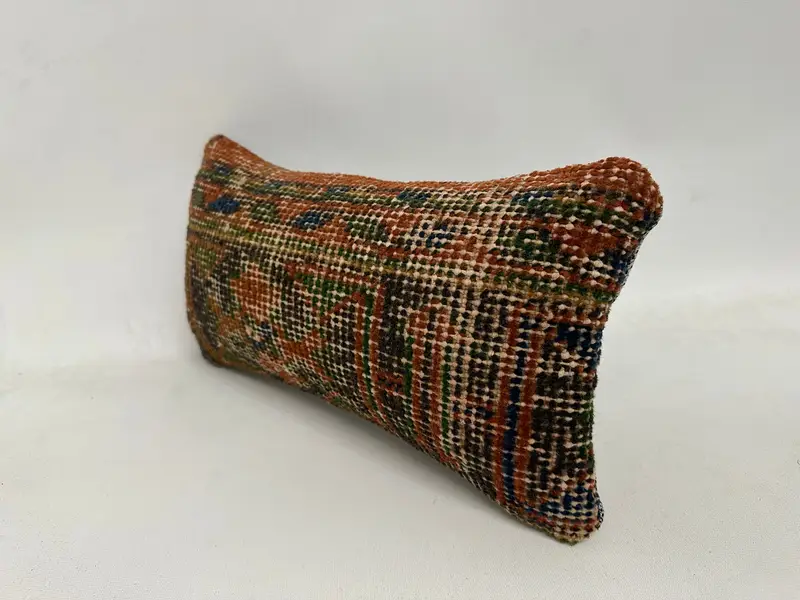 Brown & Red Floral Embroidered Pillow, 8x16 Inches Decorative Pillow - 4